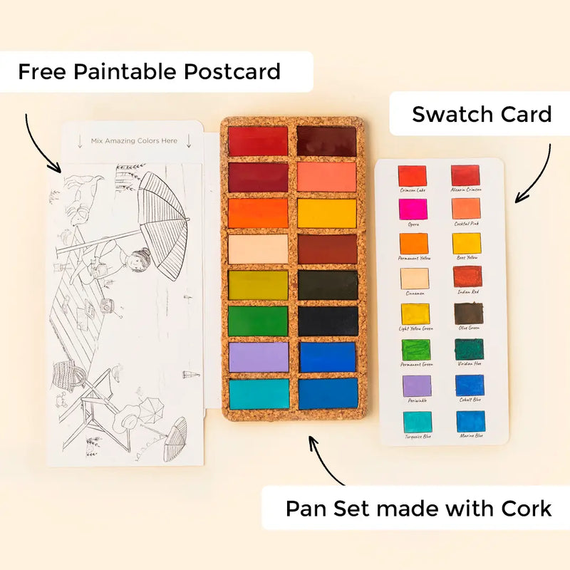 Watercolor Pan Set (Eco-friendly cork base) - 16 Watercolors