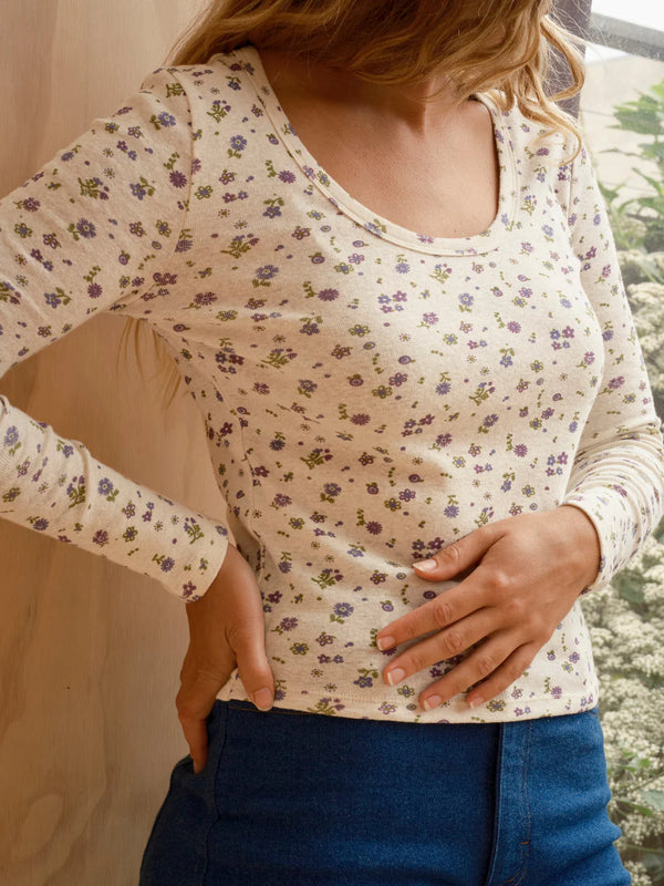 Long Sleeve Rib Tee Lavender Floral
