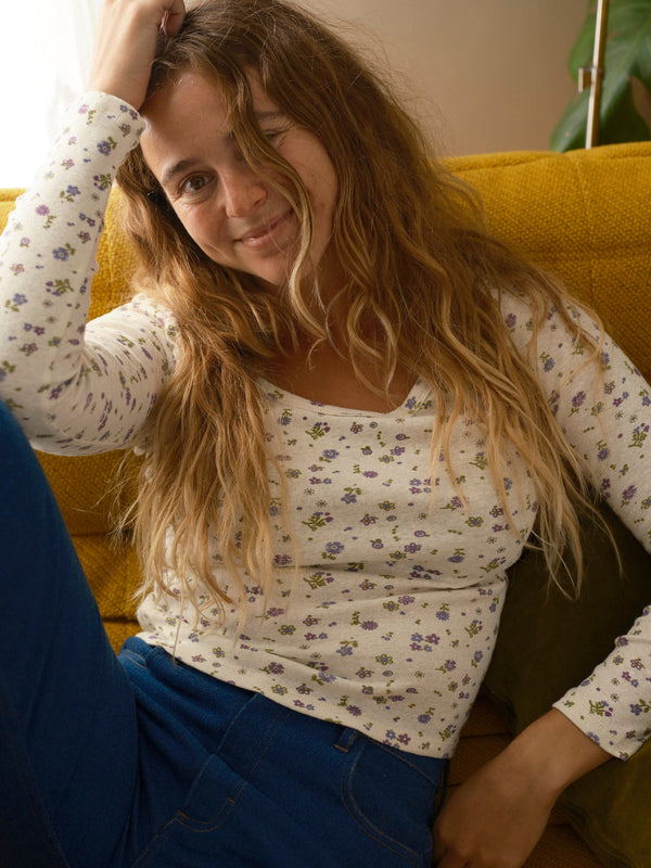 Long Sleeve Rib Tee Lavender Floral