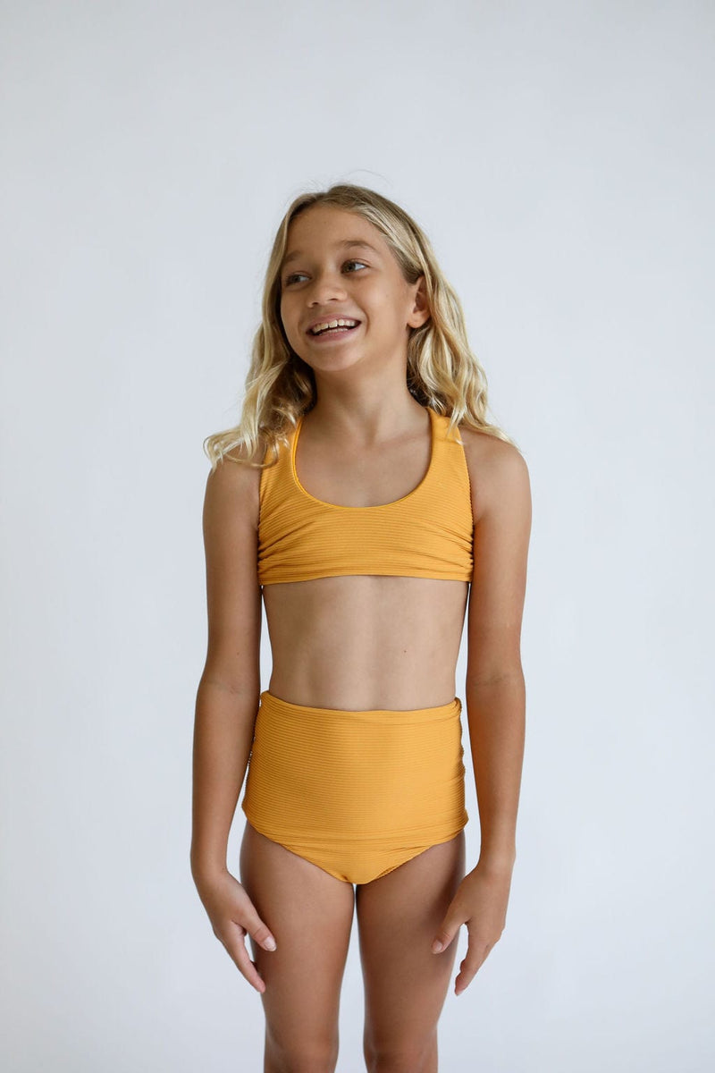 Girl's Bikini Top in Yellow Ribbed