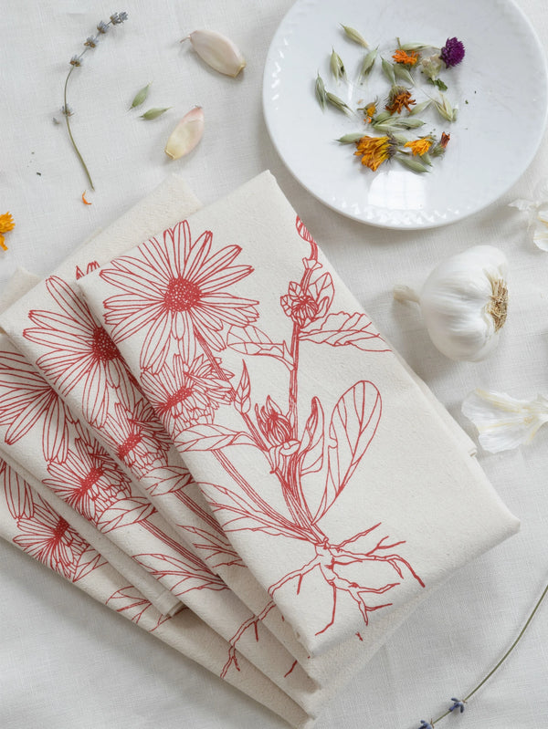 Organic Cotton Calendula Tea Towel - Floral Print