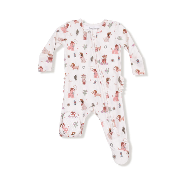Cowgirl Dogs Ruffle Back Zipper Footie