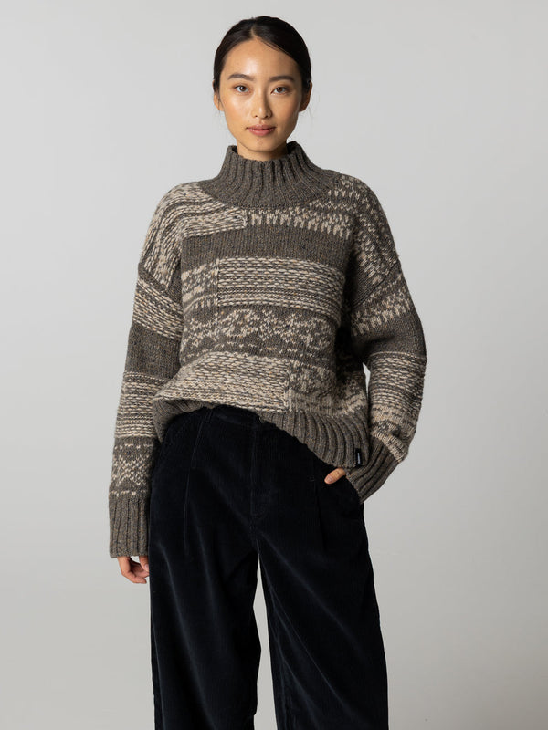 Idless Broken Fair Isle Jumper - Brown/Oatmeal