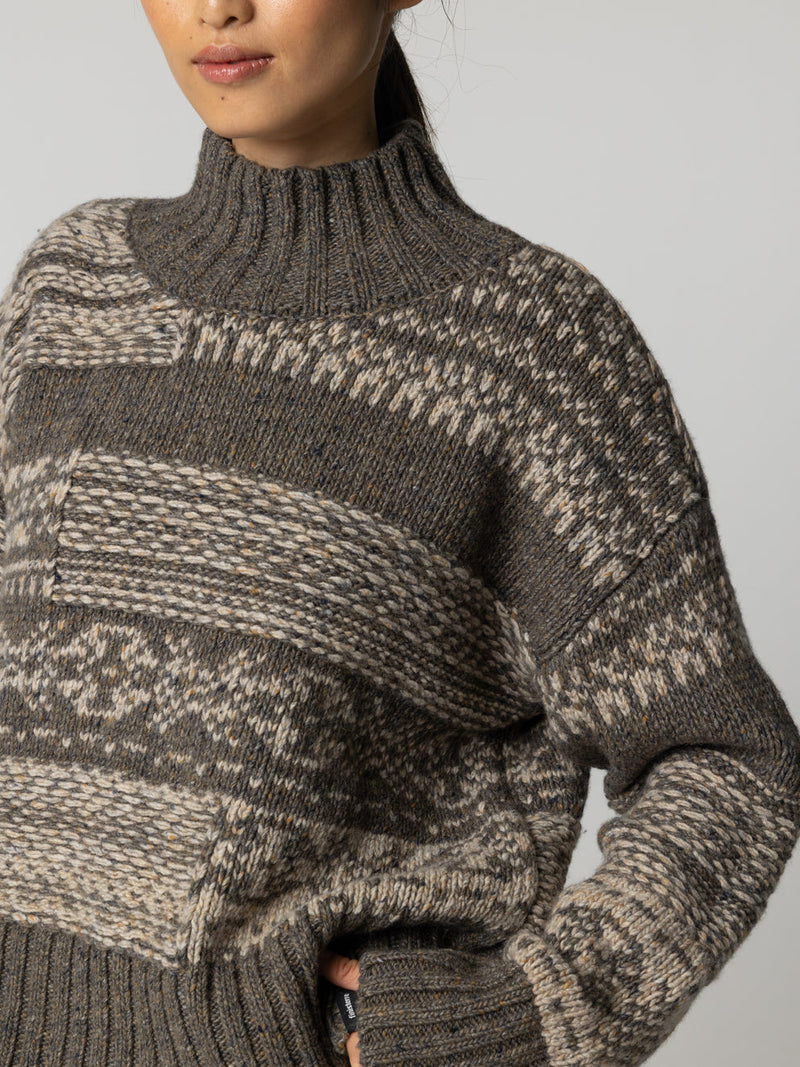 Idless Broken Fair Isle Jumper - Brown/Oatmeal