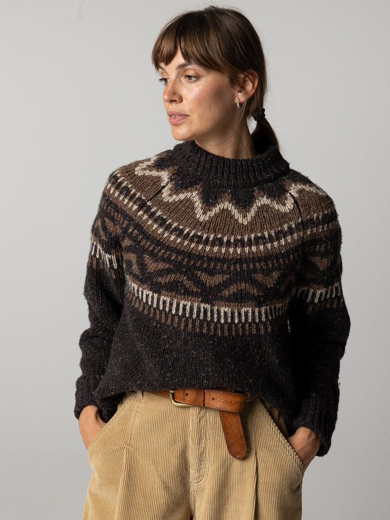 Porth faire-Isle Yoke Jumper - Burnt Umber/Caramel