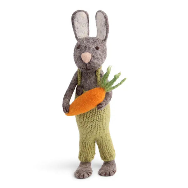 Big Grey Bunny With Green Overalls and Carrot