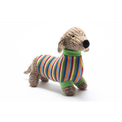 Knitted Sausage Dog Plush Toy: Bright or Pastel Sweater