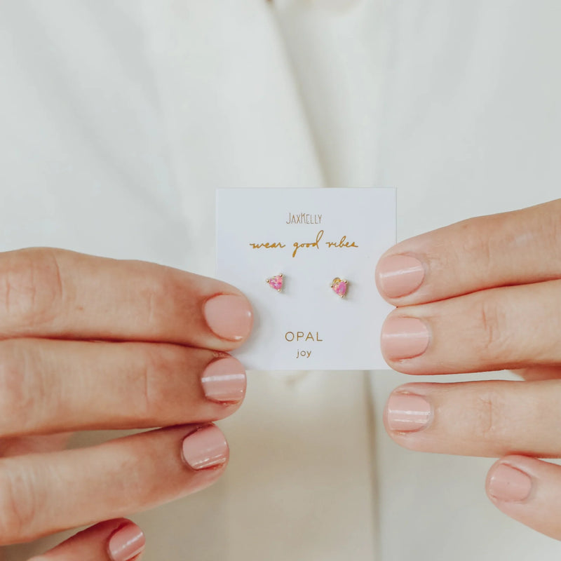 JAXKELLY Tiny Pink Opal Heart Studs
