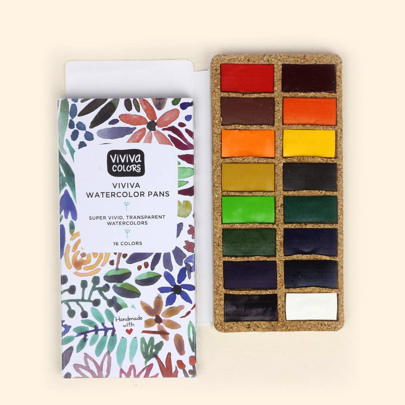 Watercolor Pan Set (Eco-friendly cork base) - 16 Watercolors