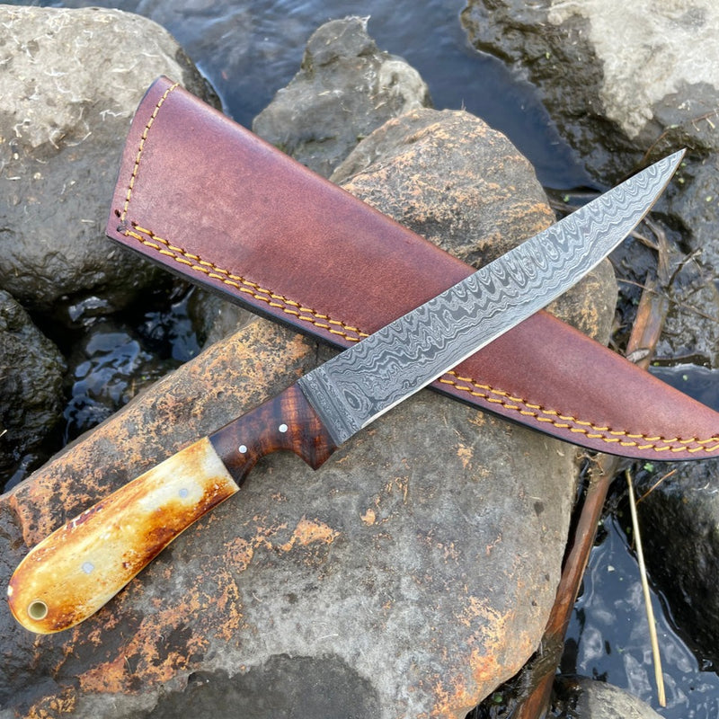 Boning and Flaying Knife with High Carbon Ladder Damascus