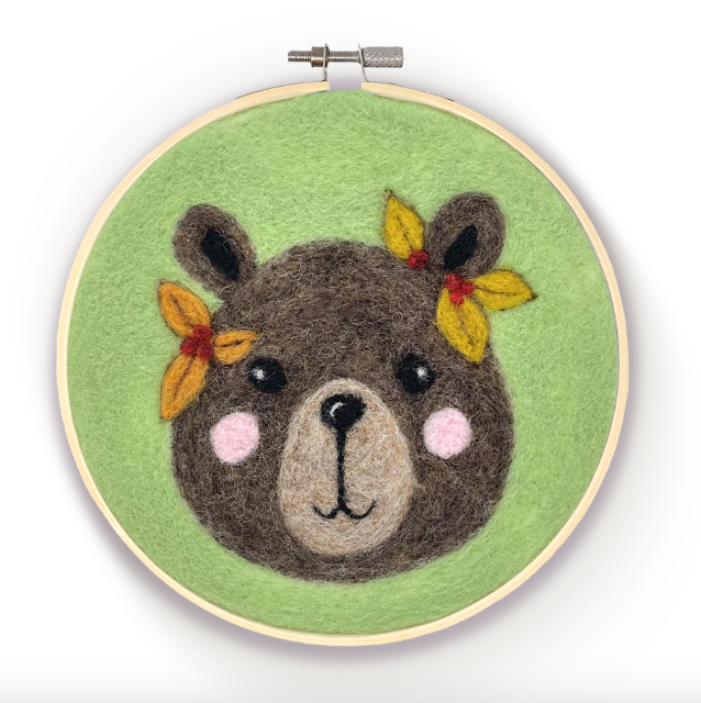 Floral Bear in Hoop Needle Felting Kit