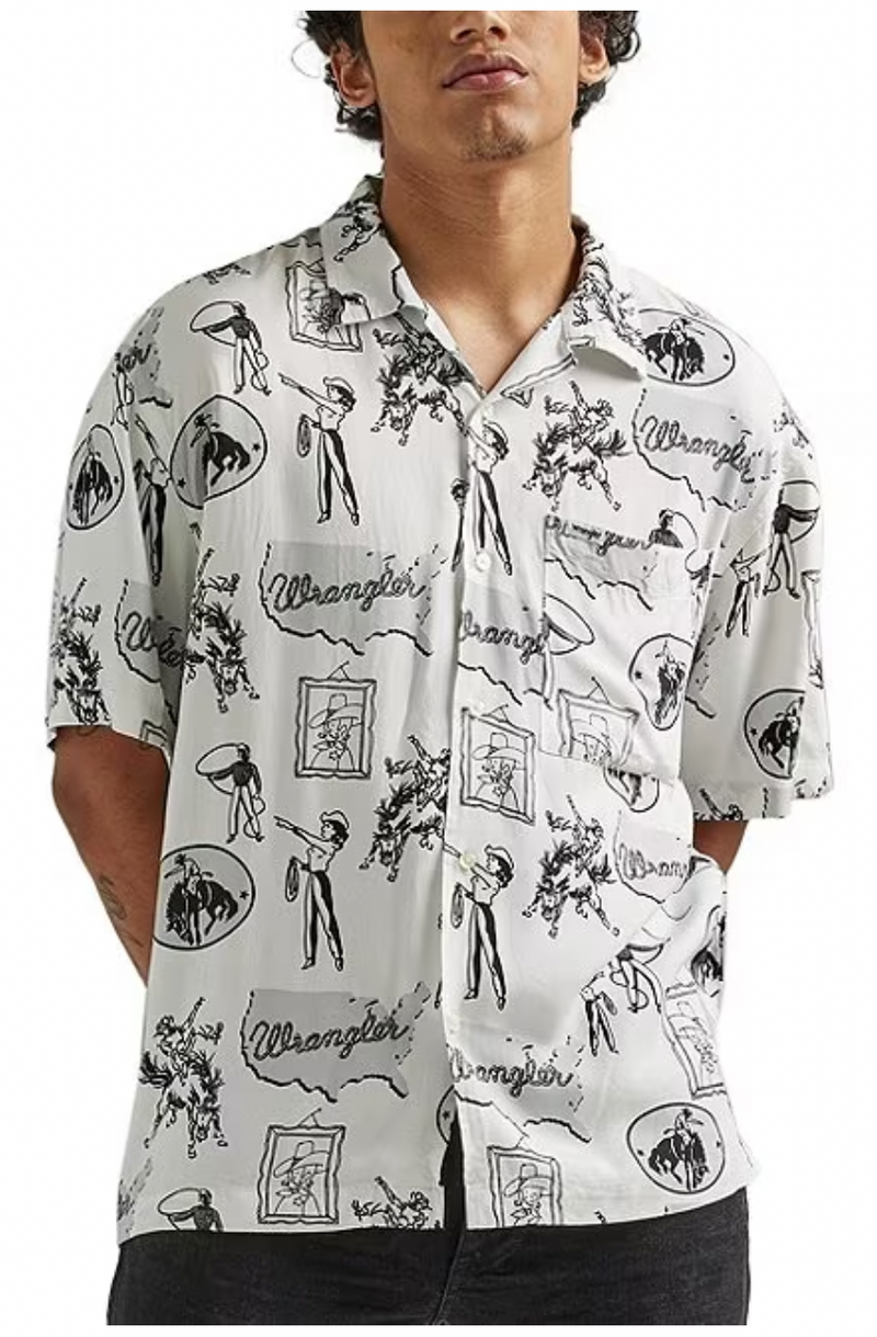 Wrangler® Short-Sleeve Cowboy-Printed Woven Shirt