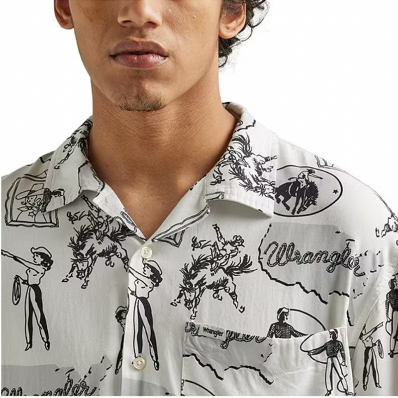 Wrangler® Short-Sleeve Cowboy-Printed Woven Shirt