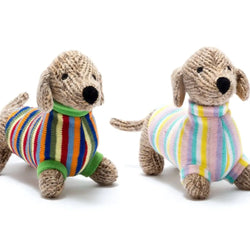 Knitted Sausage Dog Plush Toy: Bright or Pastel Sweater