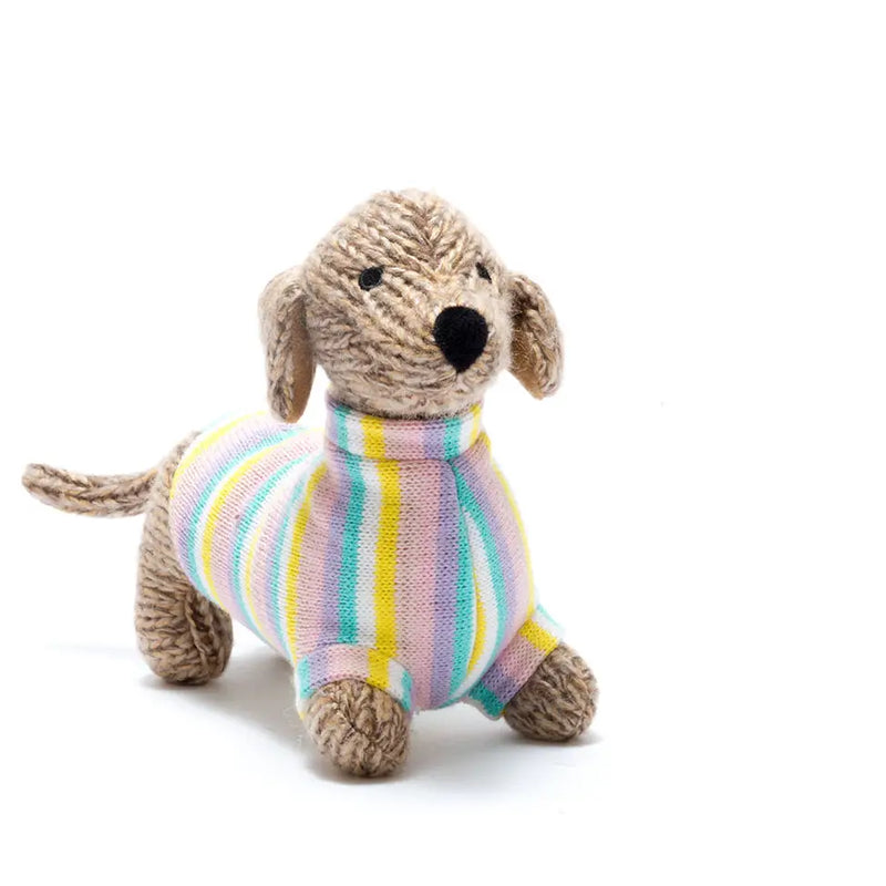 Knitted Sausage Dog Plush Toy: Bright or Pastel Sweater