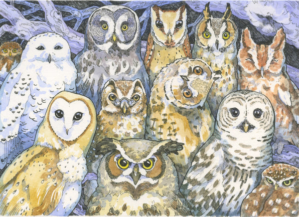 Gathering of Owls Card by Natalie Groves