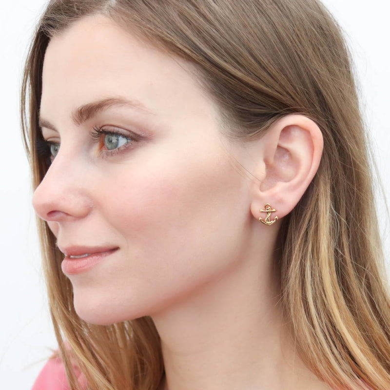 Gold Flashed Sterling Silver Anchor Stud Earrings